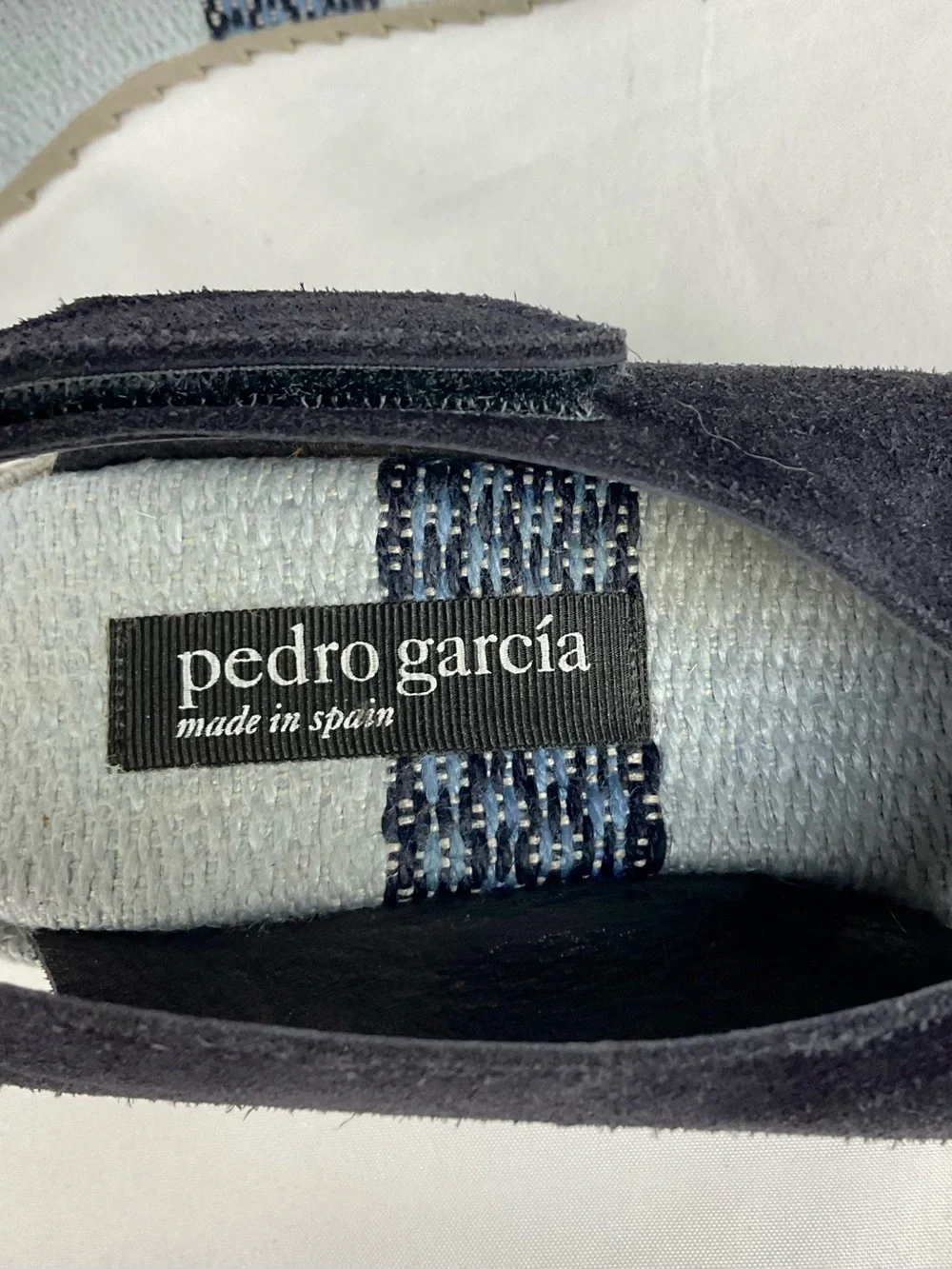 Pedro Garcia Navy Suede Wedge Sandals Fenen Espadrille Platform Sz 37.5